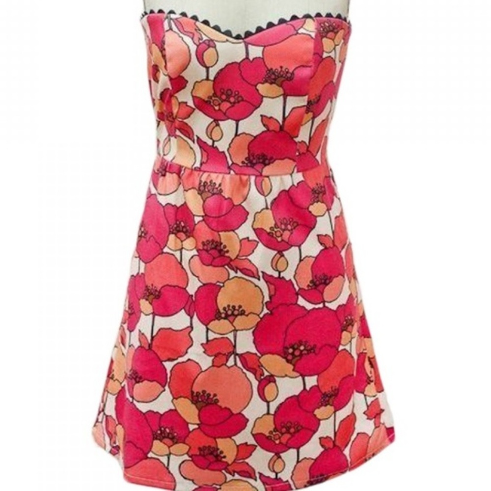 Judith March Retro Flower Pique Strapless Dress Sm